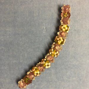 Pink and Green Floral Lampwork Beads, 15 pieces 10mm